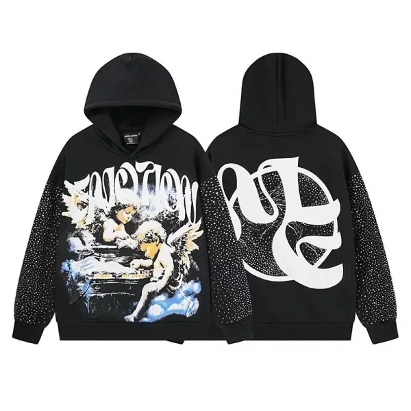 Design Angelic Print Hoodie Black - 1