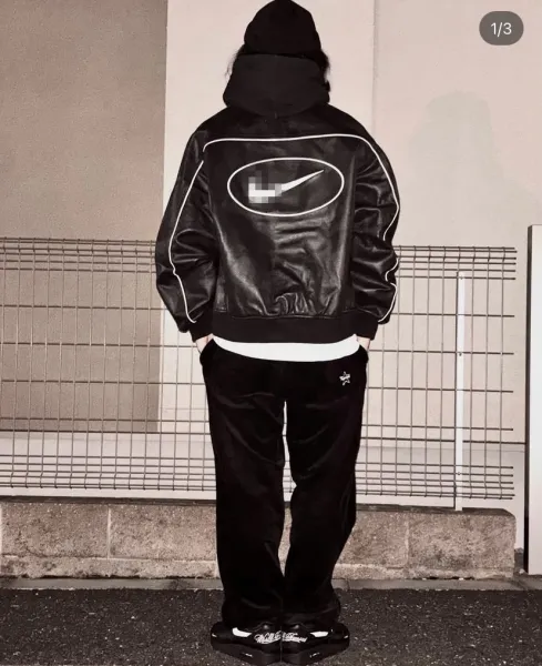 Supreme x Nike Pixel Swoosh Leather Bomber Jacket Black - 10