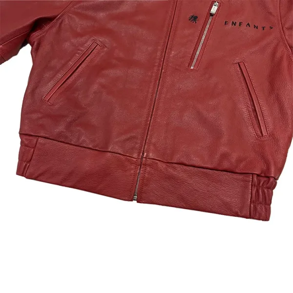Enfants Riches Déprimés Leather Jacket with Illustration Print Rust Brown Leather Jacket - 10