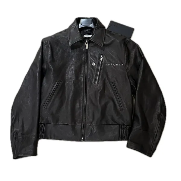 Enfants Riches Déprimés Leather Jacket with Illustration Print Rust Brown Leather Jacket - 7