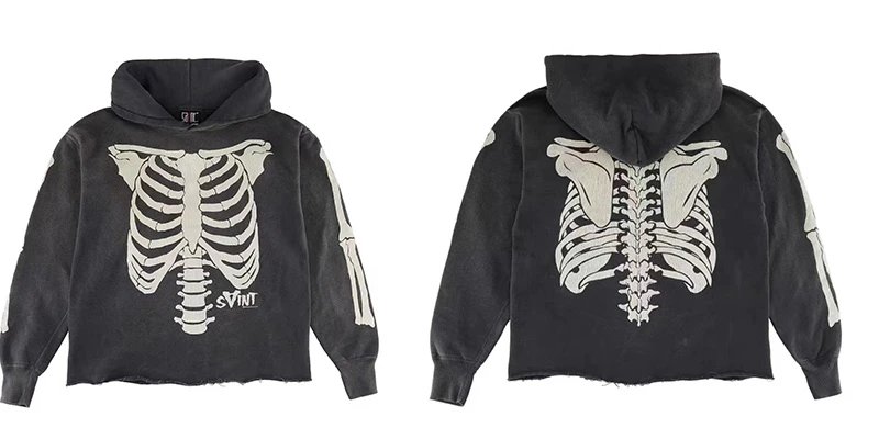 SVINT Skeleton Ribcage Cropped Hoodie Black - 1