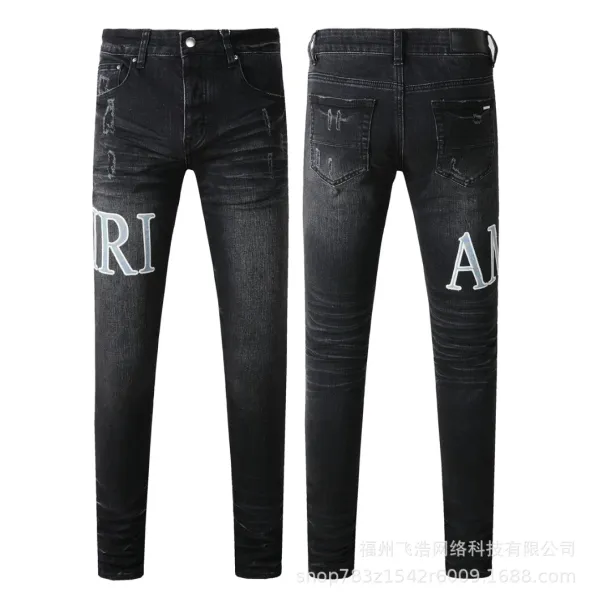 Amiri Logo Embroidered Distressed Black Skinny Jeans - 1