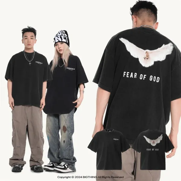 Design Angel Statues Print Oversized T-Shirt Black - 9