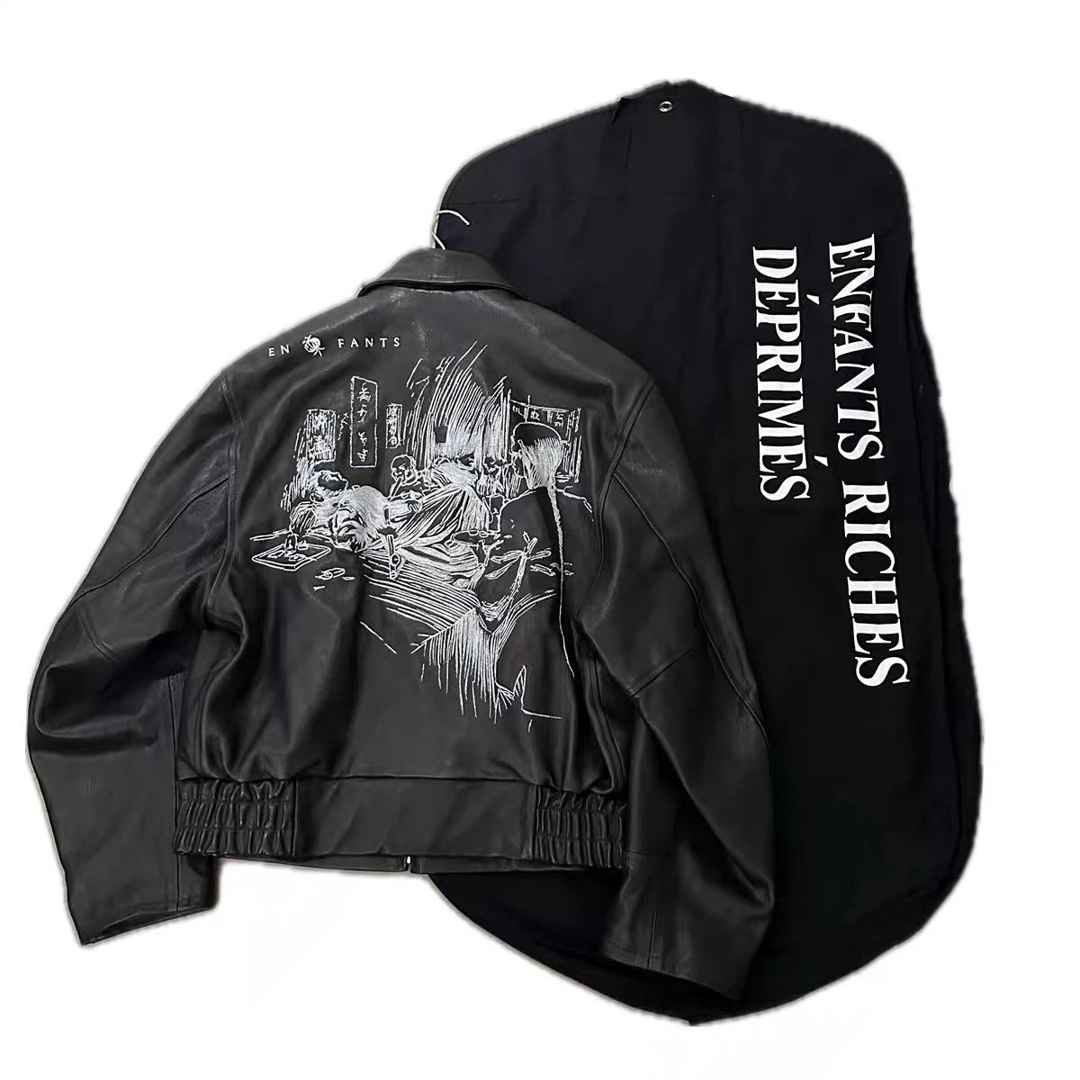 Enfants Riches Déprimés Graphic Leather Jacket Black