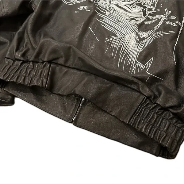 Enfants Riches Déprimés Leather Jacket with Illustration Print Rust Brown Leather Jacket - 9
