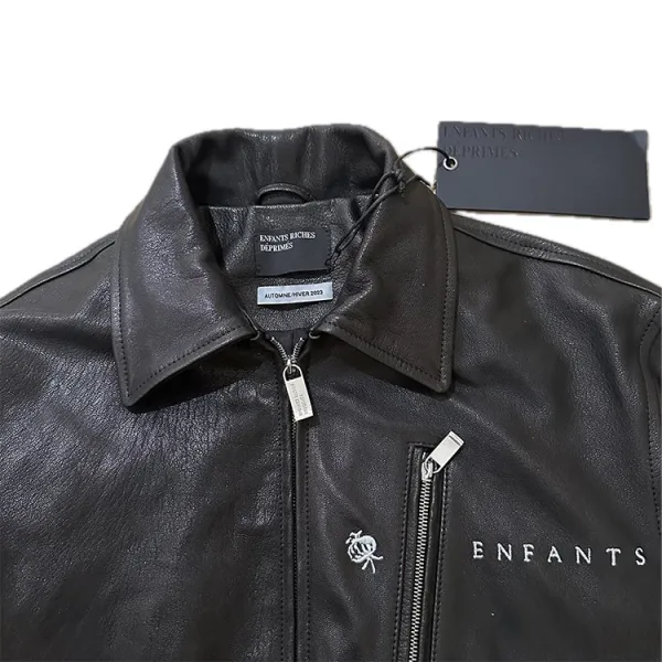 Enfants Riches Déprimés Leather Jacket with Illustration Print Rust Brown Leather Jacket - 17