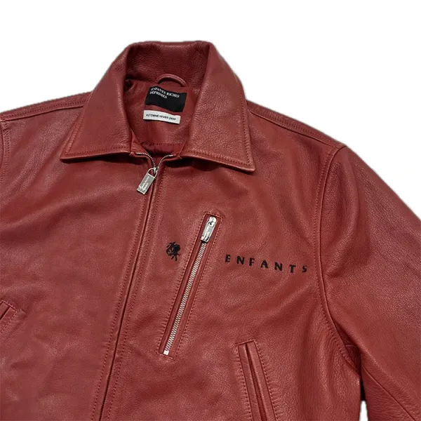 Enfants Riches Déprimés Leather Jacket with Illustration Print Rust Brown Leather Jacket - 11