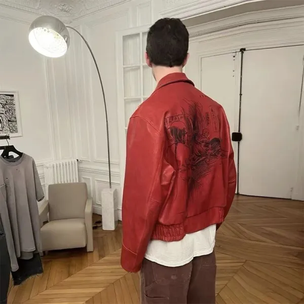 Enfants Riches Déprimés Leather Jacket with Illustration Print Rust Brown Leather Jacket - 19