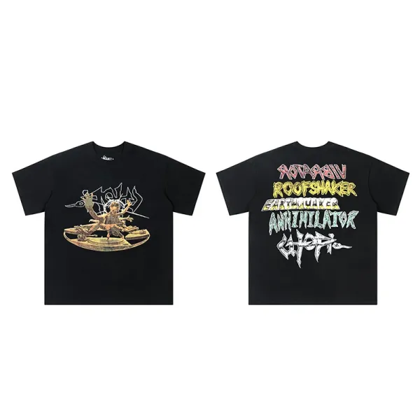 Design Graphic Print Double-Sided Black T-Shirt - 1