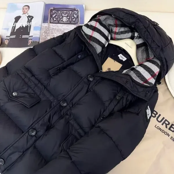 Burberry Check-Trimmed Down Jacket Black - 1