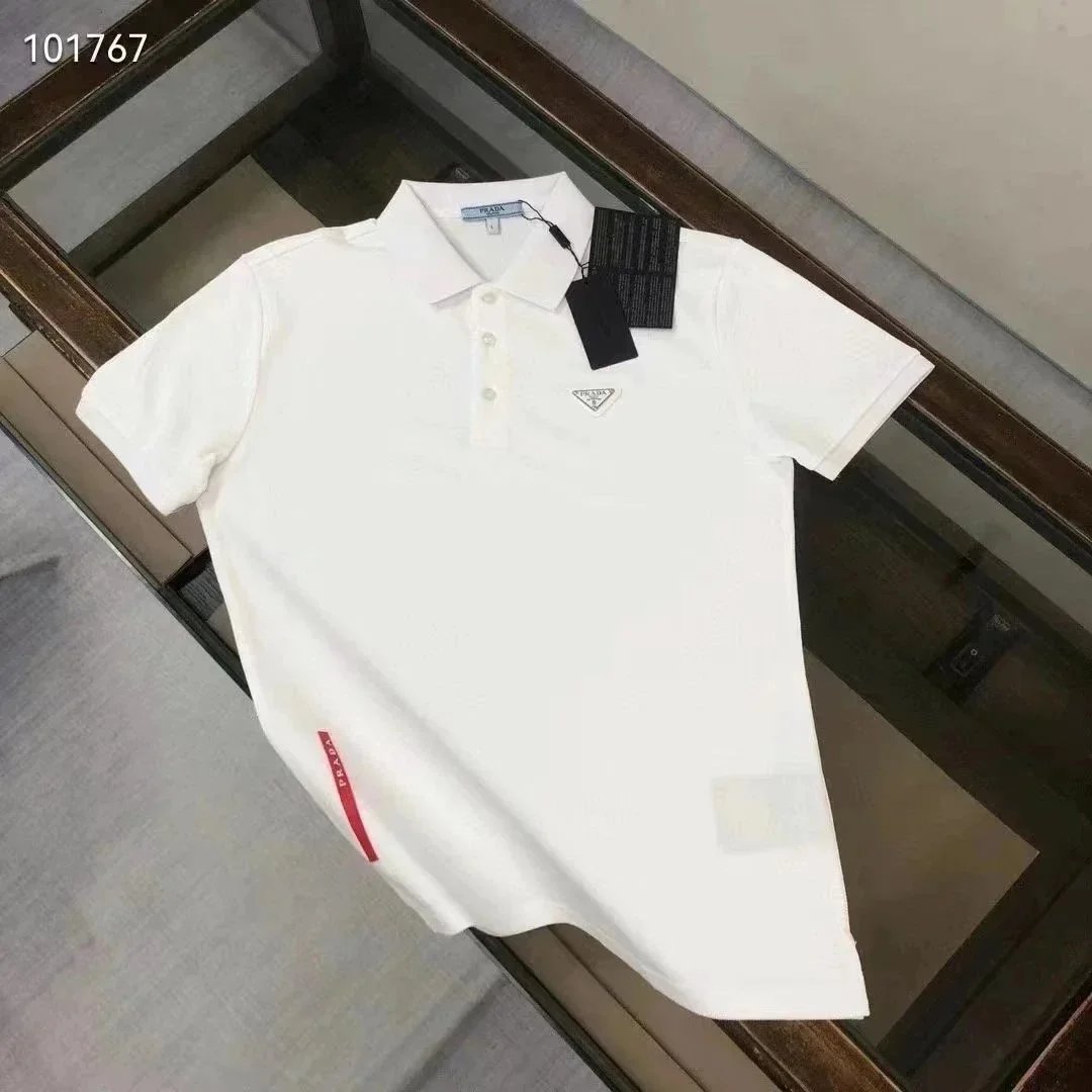 Prada Shirts Short-Sleeve Polo Shirt with Triangle Logo Patch — 8