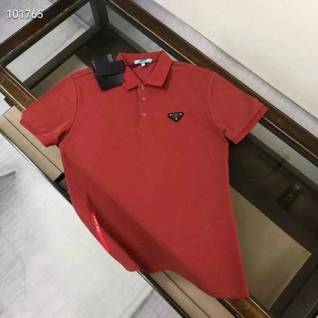 Prada Shirts Short-Sleeve Polo Shirt with Triangle Logo Patch — 11