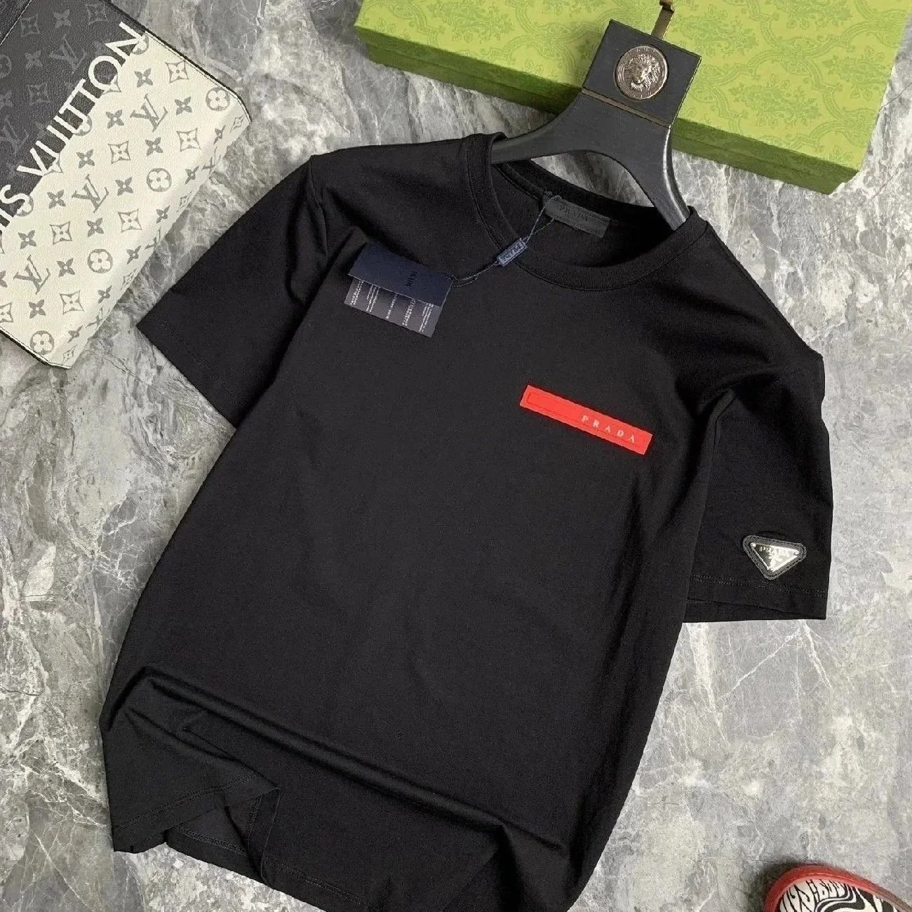 Prada Shirts Short-Sleeve Polo Shirt with Triangle Logo Patch — 21