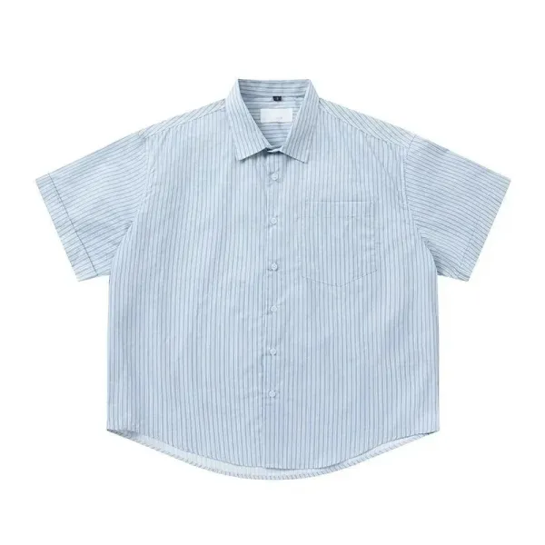Design Short-Sleeve Striped Button-Up Shirt in Light Blue - 1