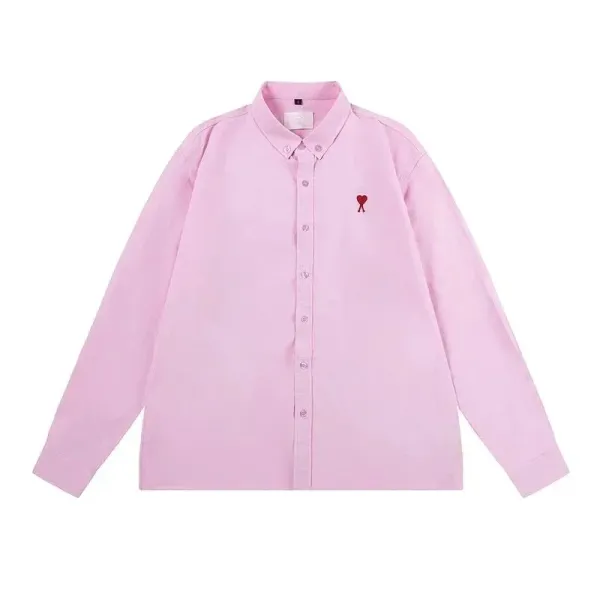 Comme des Garçons Play Heart Logo Pink Oxford Shirt - 1