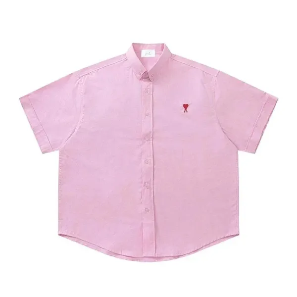 Comme des Garçons Play Heart Embroidery Pink Short-Sleeve Button-Down Shirt - 1
