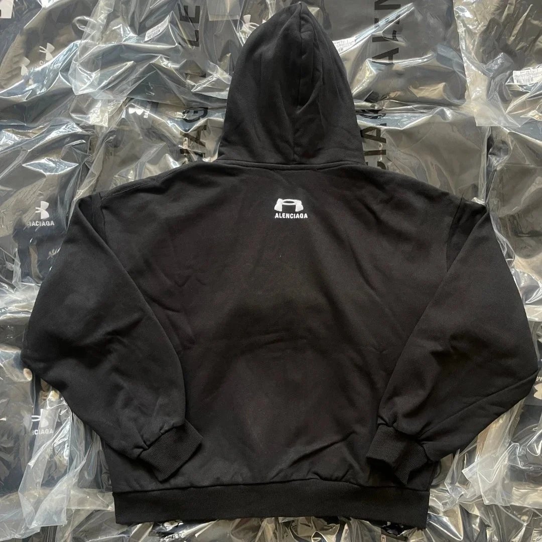 Balenciaga Hooded Zip-Up Black Logo Sweatshirt