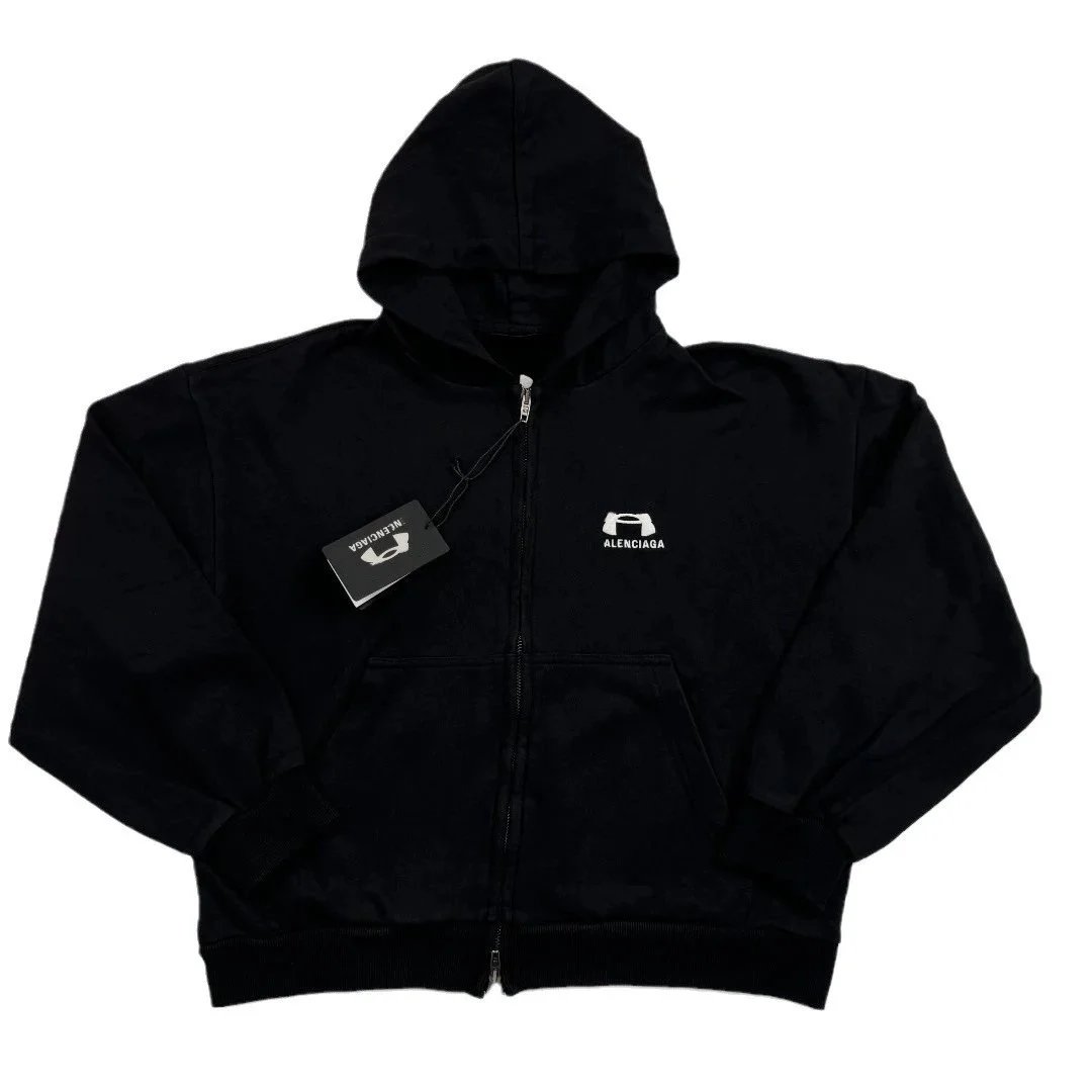Balenciaga Hooded Zip-Up Black Logo Sweatshirt