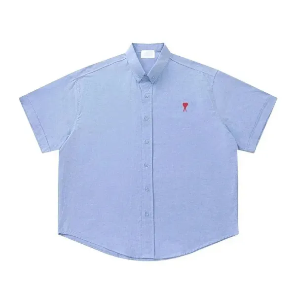Ami Paris Short-Sleeve Oxford Shirt Light Blue - 1