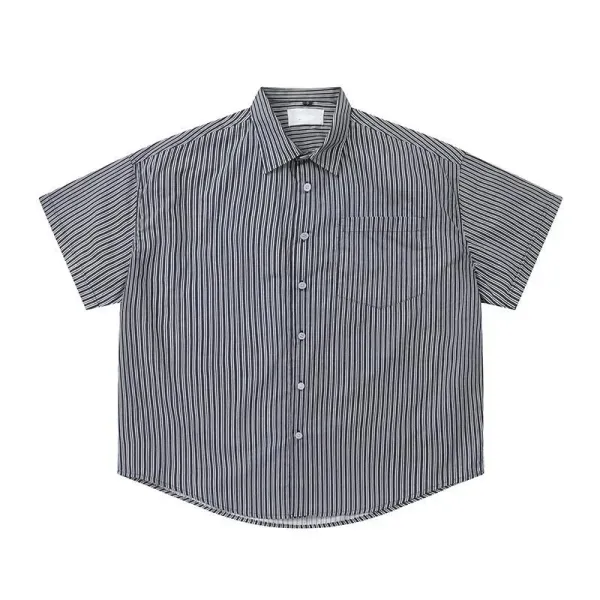 Design Striped Short-Sleeve Button-Up Shirt - 1