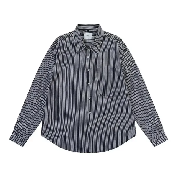 Design Striped Button-Up Shirt in Navy and White - 1