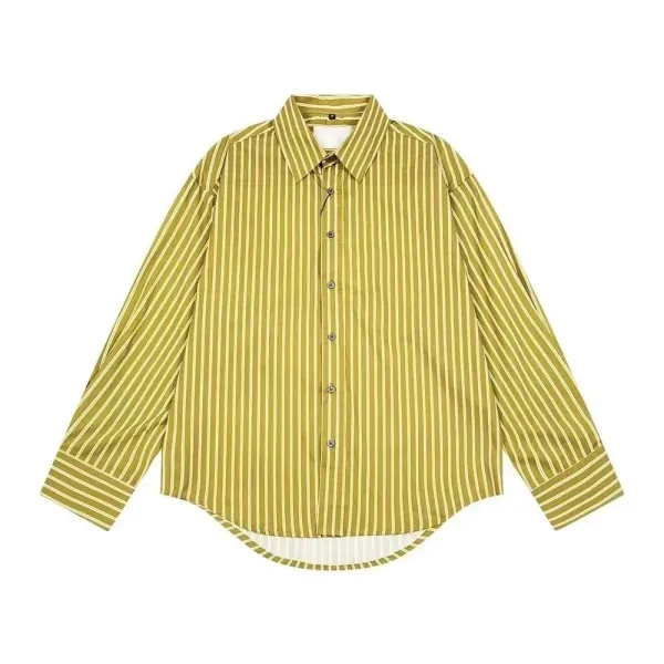 Design Striped Oversized Shirt in Olive Green and Cream - 1