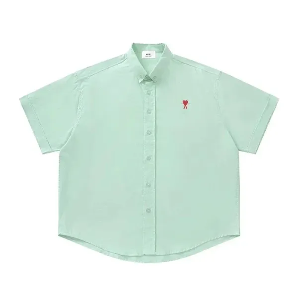 Ami Paris Short-Sleeve Button-Up Shirt Mint Green - 1