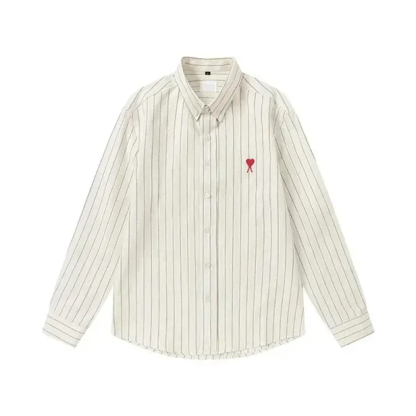 Play Comme des Garçons Striped Button-Down Shirt with Red Heart Embroidery - 1