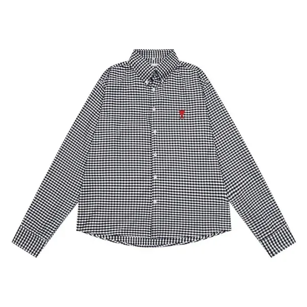 Comme des Garçons Play Gingham Shirt with Red Heart Logo Black and White Shirt - 1