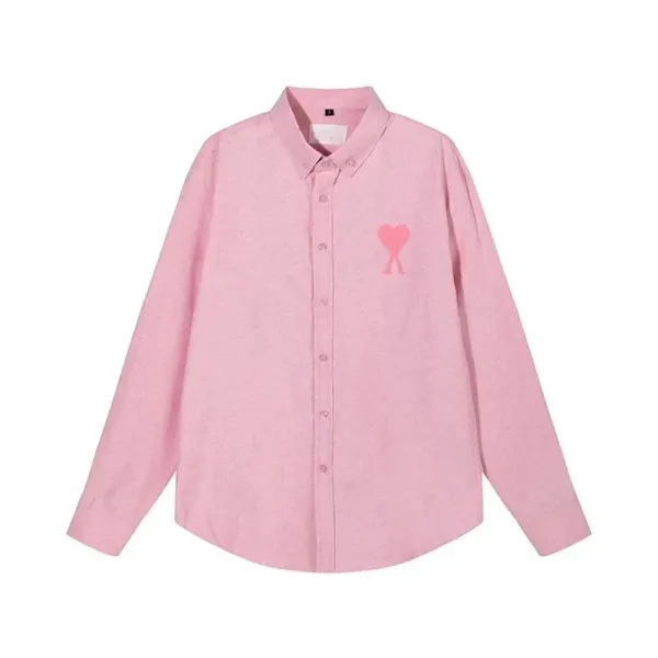 Comme des Garçons Play Heart Logo Pink Oxford Shirt - 1