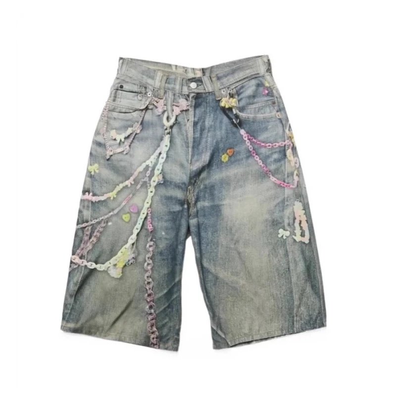 3D Candy Chain Print Faux Denim Jeans photo 3