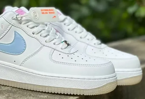 Nike Air Force 1 Low White with Light Blue Swoosh Sneakers - 1