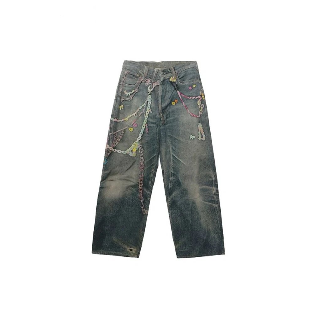 3D Candy Chain Print Faux Denim Jeans photo 2