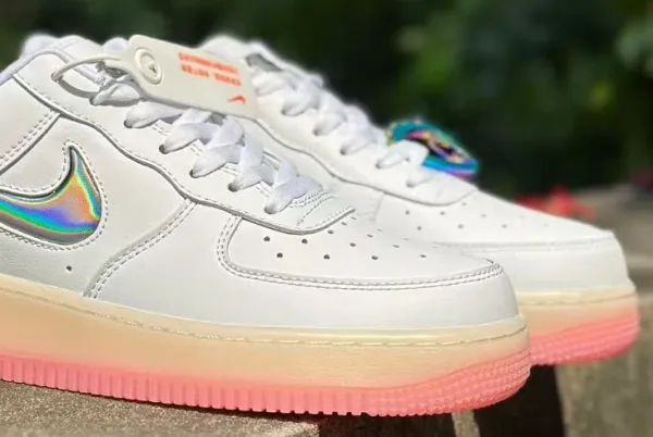 Nike Air Force 1 Low Holographic Iridescent White Pink Gradient Sneakers - 1