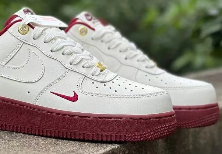 Nike Air Force 1 Low White Burgundy Sneakers - 1