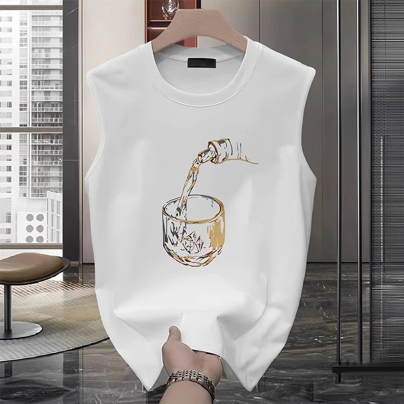 Other OtherBrand White Sleeveless Tee Gold Wine Art - Buy on Kakobuysheetfind