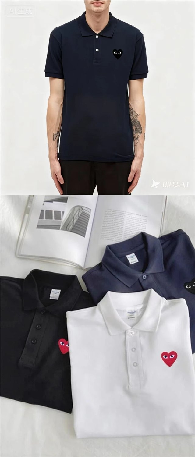 Comme des Garçons Play Comme des Garcons Play Navy Heart Cotton Polo Shirt - Buy on Kakobuysheetfind