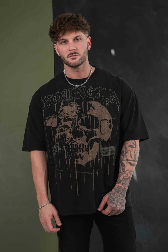 Youngla Youngla Men's Black Vintage Skull Palm Oversized Tee - Buy on Kakobuysheetfind
