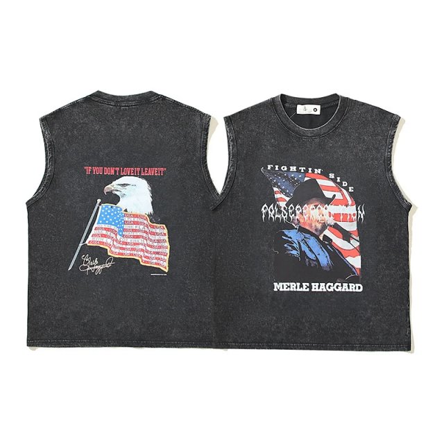 Other VintageGrey Eagle Flag Sleeveless Retro Wash T-Shirt - Buy on Kakobuysheetfind