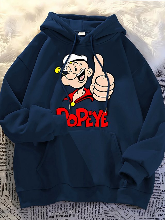 Other Popeye Dark Blue Cartoon Hoodie Unisex Streetwear Pullover - Buy on Kakobuysheetfind