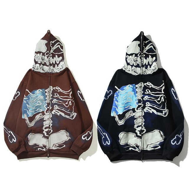 Other HoodiesOther Skull Skeleton Brown Zip Up Hoodie - Buy on Kakobuysheetfind