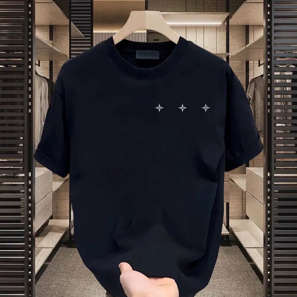 Other Other Minimalist Black Cotton Three-Star Embroidery T-Shirt - Buy on Kakobuysheetfind