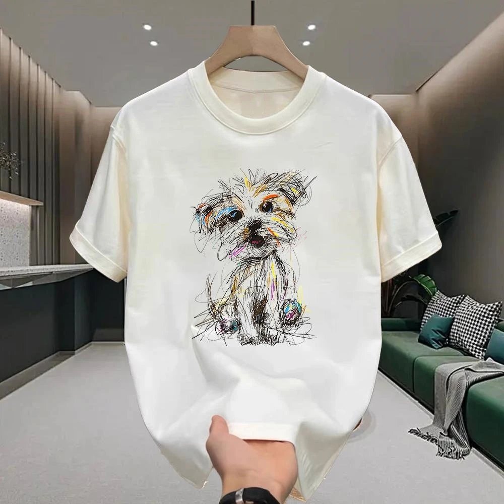 Other Other Brand Cream White Hand Drawn Dog T-Shirt - Buy on Kakobuysheetfind