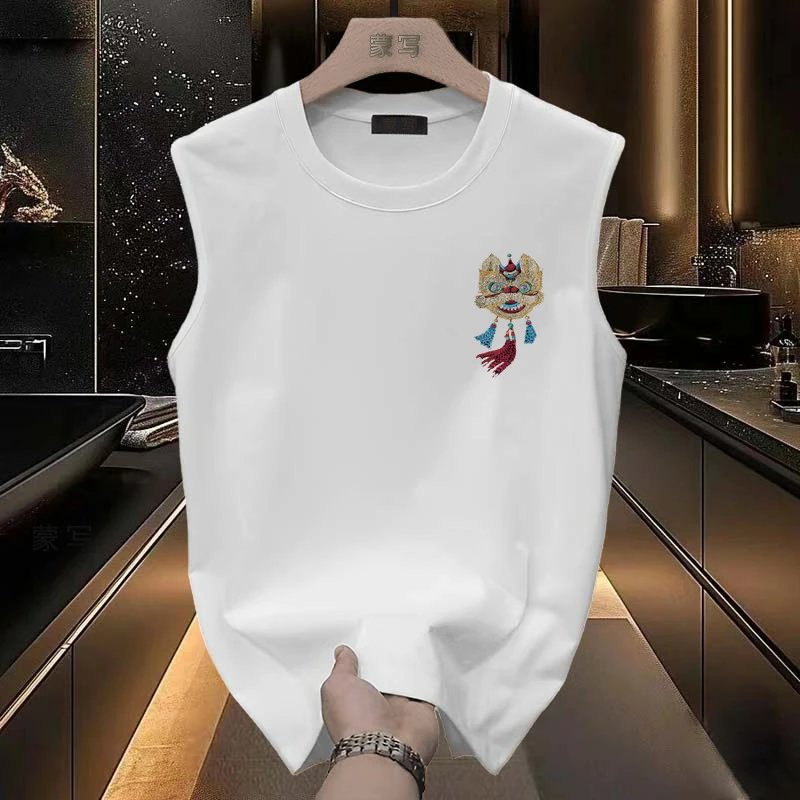 Other BrandX White Lion Embroidered Sleeveless Cotton T-Shirt - Buy on Kakobuysheetfind