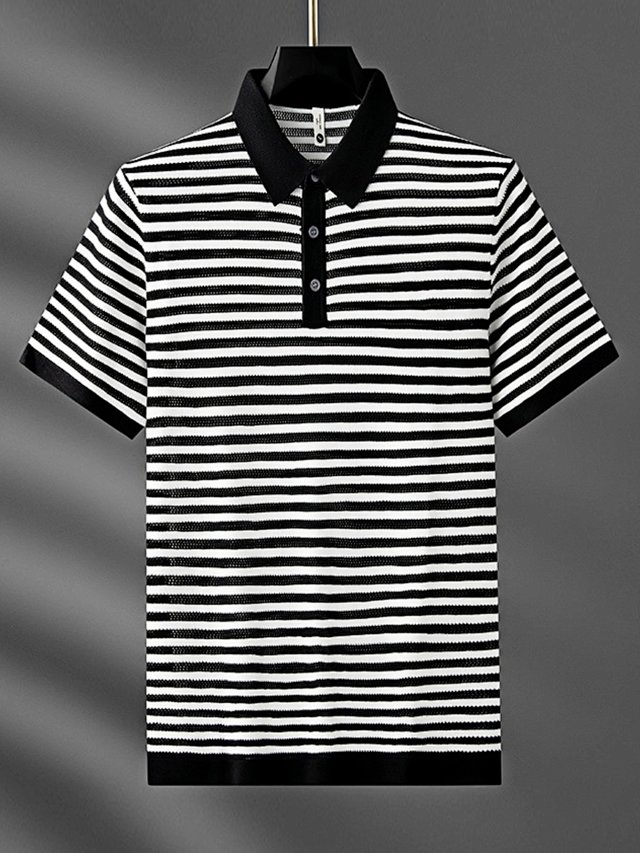 Other Other Black White Striped Knit Polo Shirt Men Casual - Buy on Kakobuysheetfind