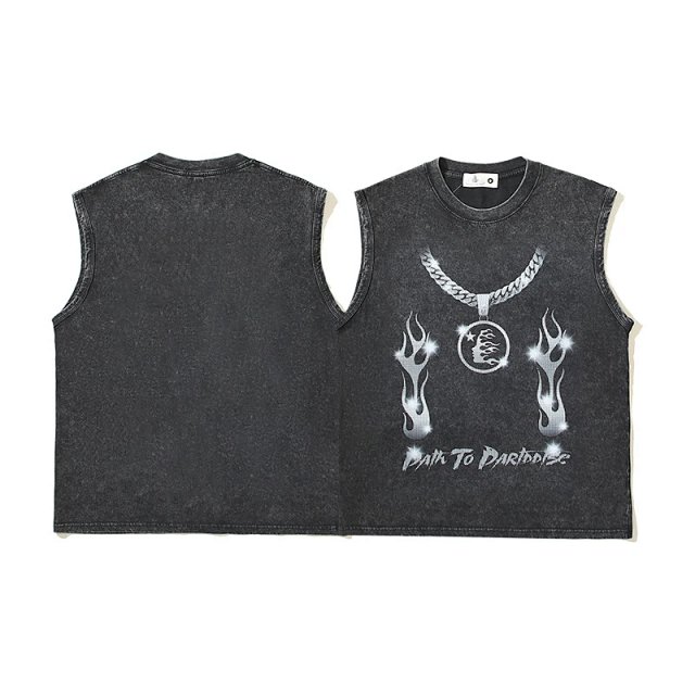 False Perception False Perception Washed Gray Sleeveless Flame Chain T-Shirt - Buy on Kakobuysheetfind