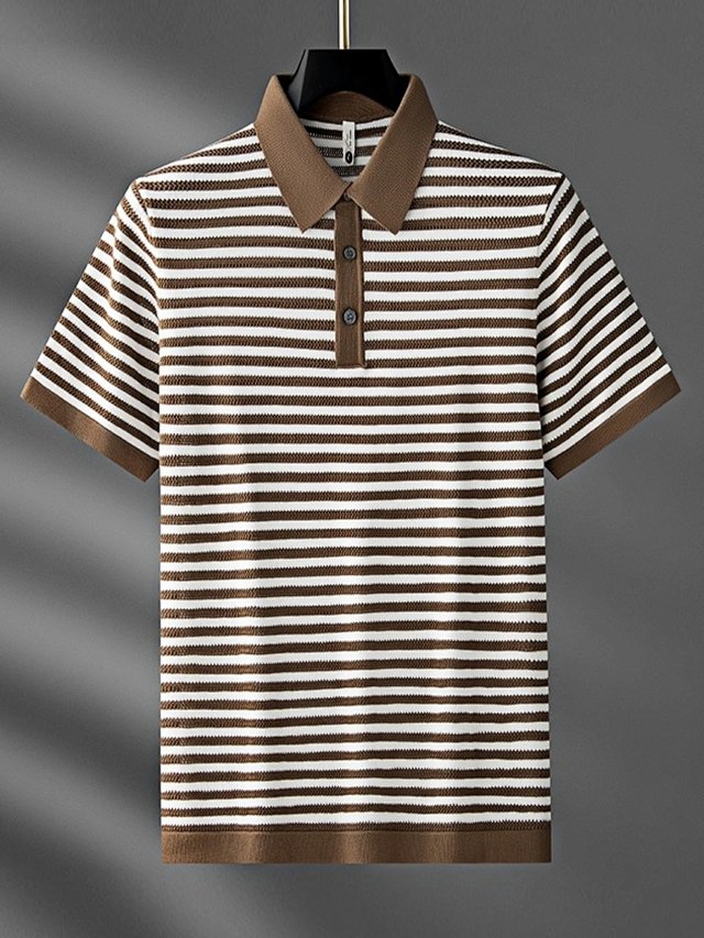 Other Other Minimalist Coffee White Stripe Knit Polo Shirt - Buy on Kakobuysheetfind