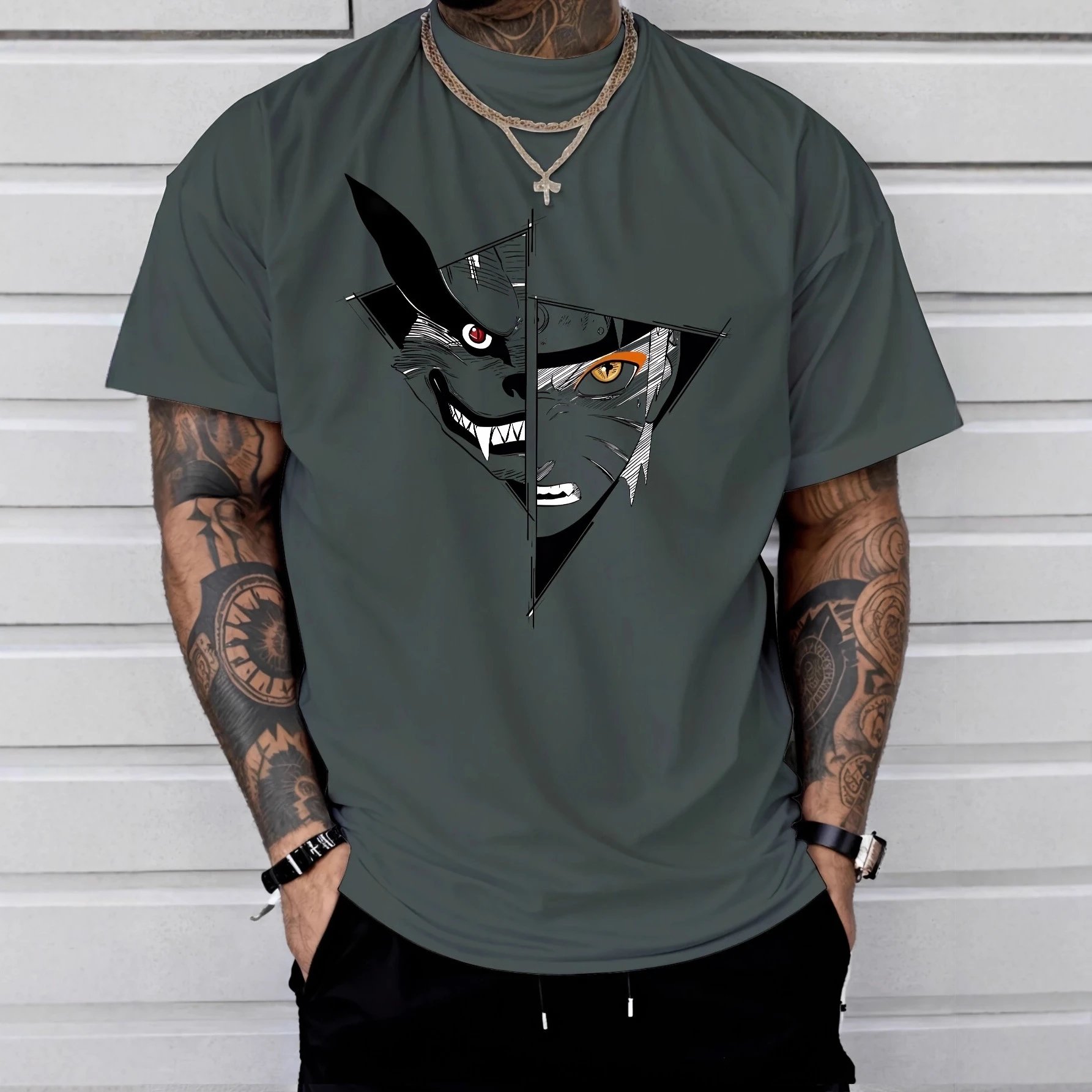 Other Other Dark Gray 3D Anime Beast Face Cotton T-Shirt - Buy on Kakobuysheetfind