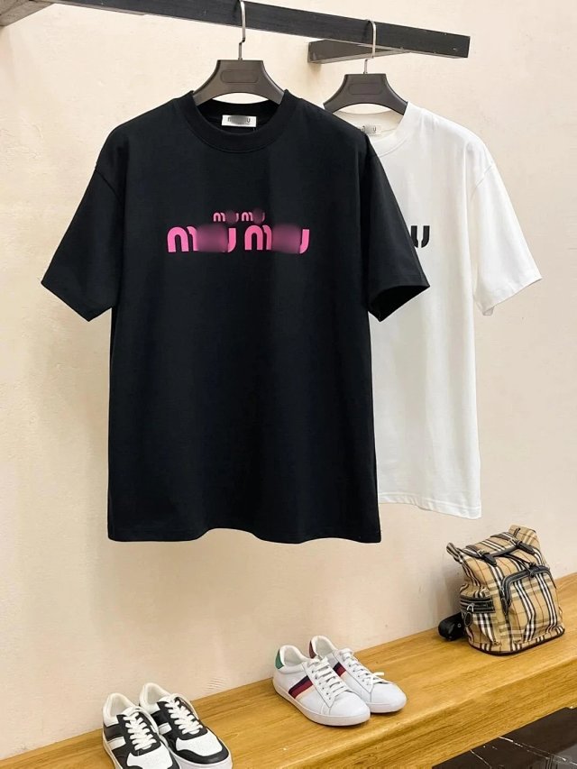 Miu Miu Miu Miu Black Cotton Logo T-Shirt Unisex Streetwear - Buy on Kakobuysheetfind