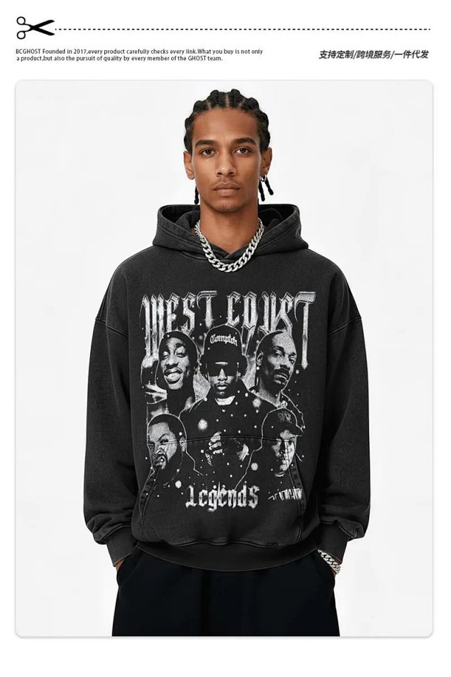 Other BCGHOST Black West Coast 90s Hip Hop Street Hoodie - Buy on Kakobuysheetfind